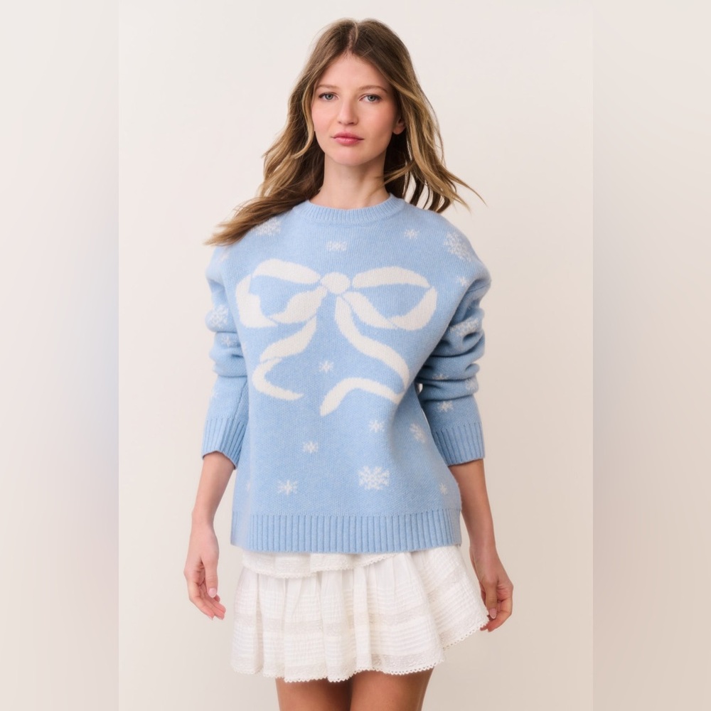 NWT LoveShackFancy Francie Wool Jacquard Pullover In Snowflake Blue, NEVER WORN